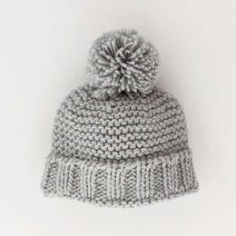 Ice Grey Garter Stitch Beanie Hat