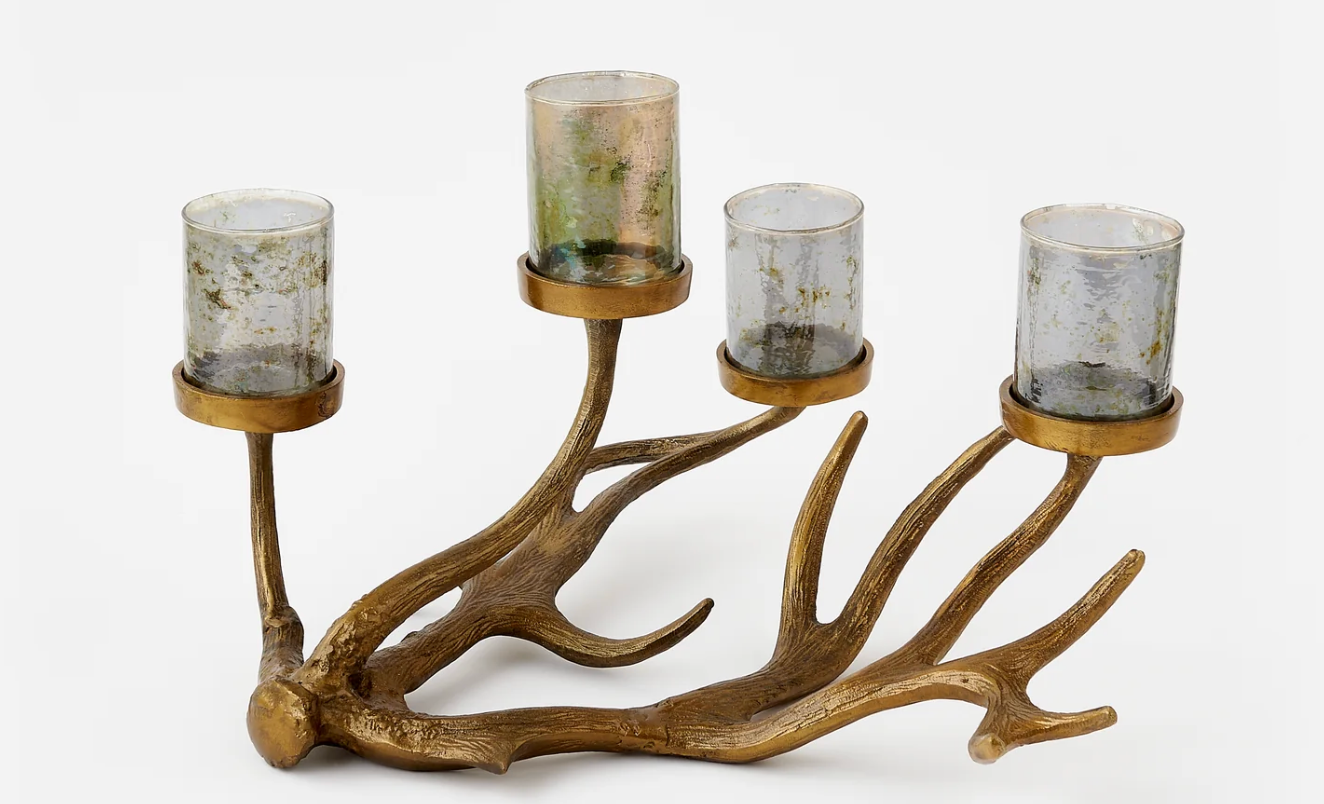 Antler Candle Holder with 4 Glass Shades