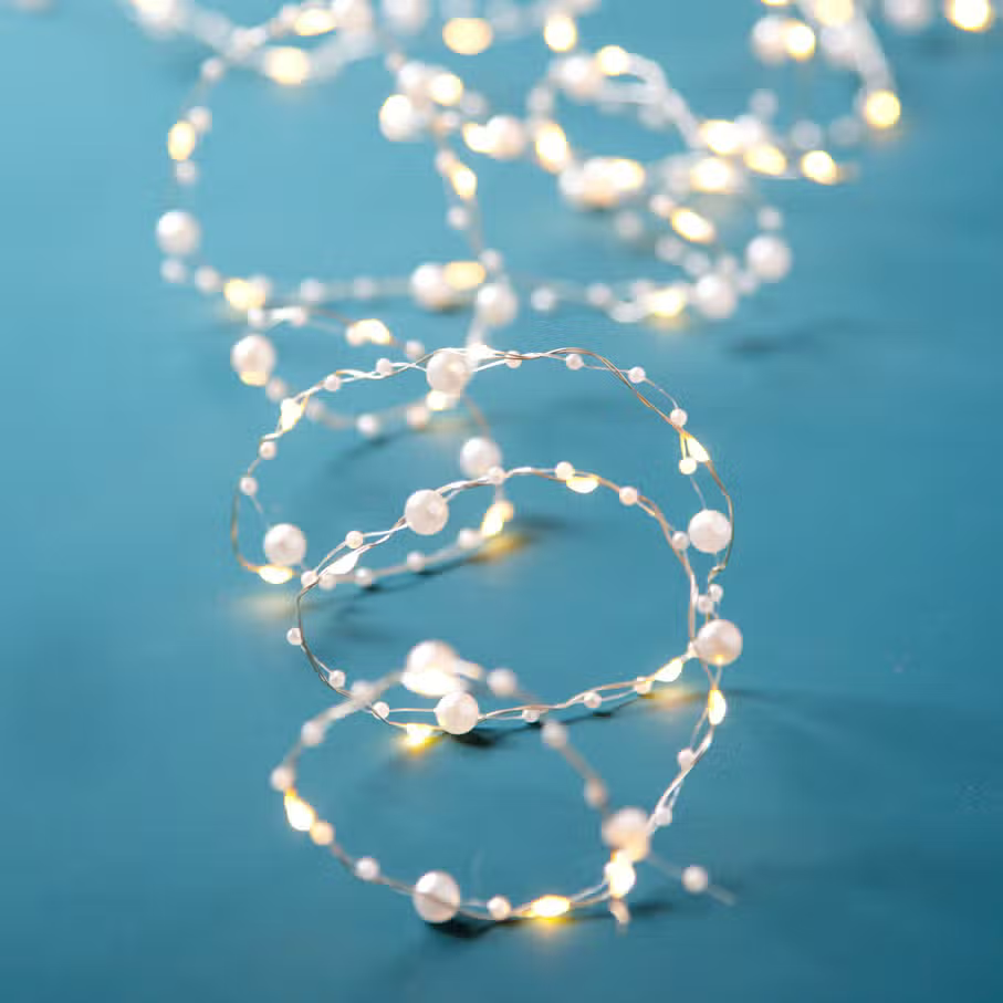 White Bead String Lights For Christmas - 10ft