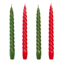 Red and Green Spiral Christmas Dinner Candles - 4 Pack