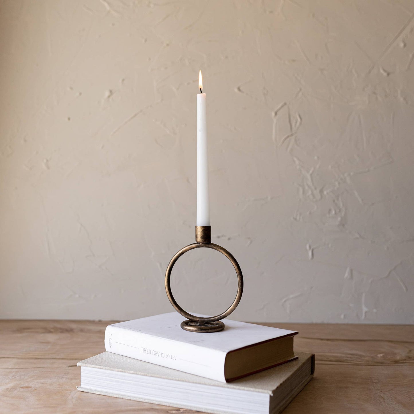 Round Sculpture Taper Candle Holder Metal