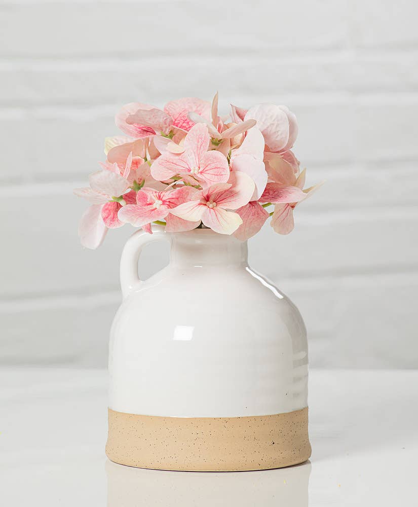 White & Natural Shiny & Matte Vase with Handle-6"H