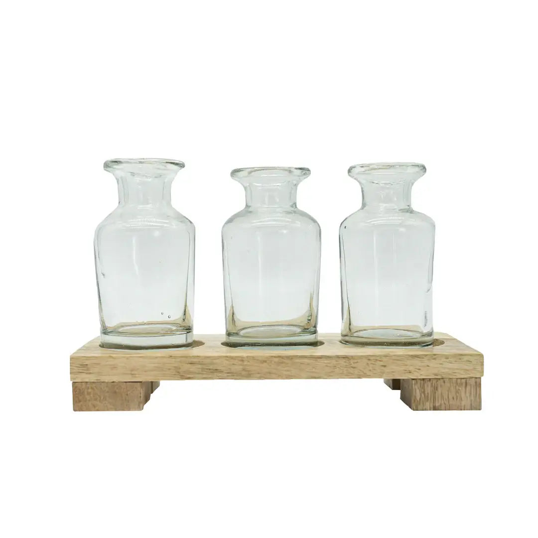 Glass Bud Vase With Wood Tray