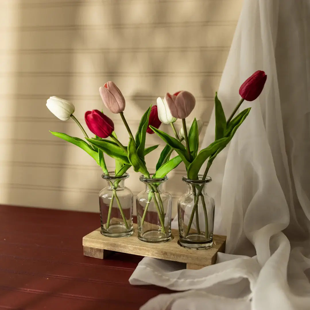 Glass Bud Vase With Wood Tray