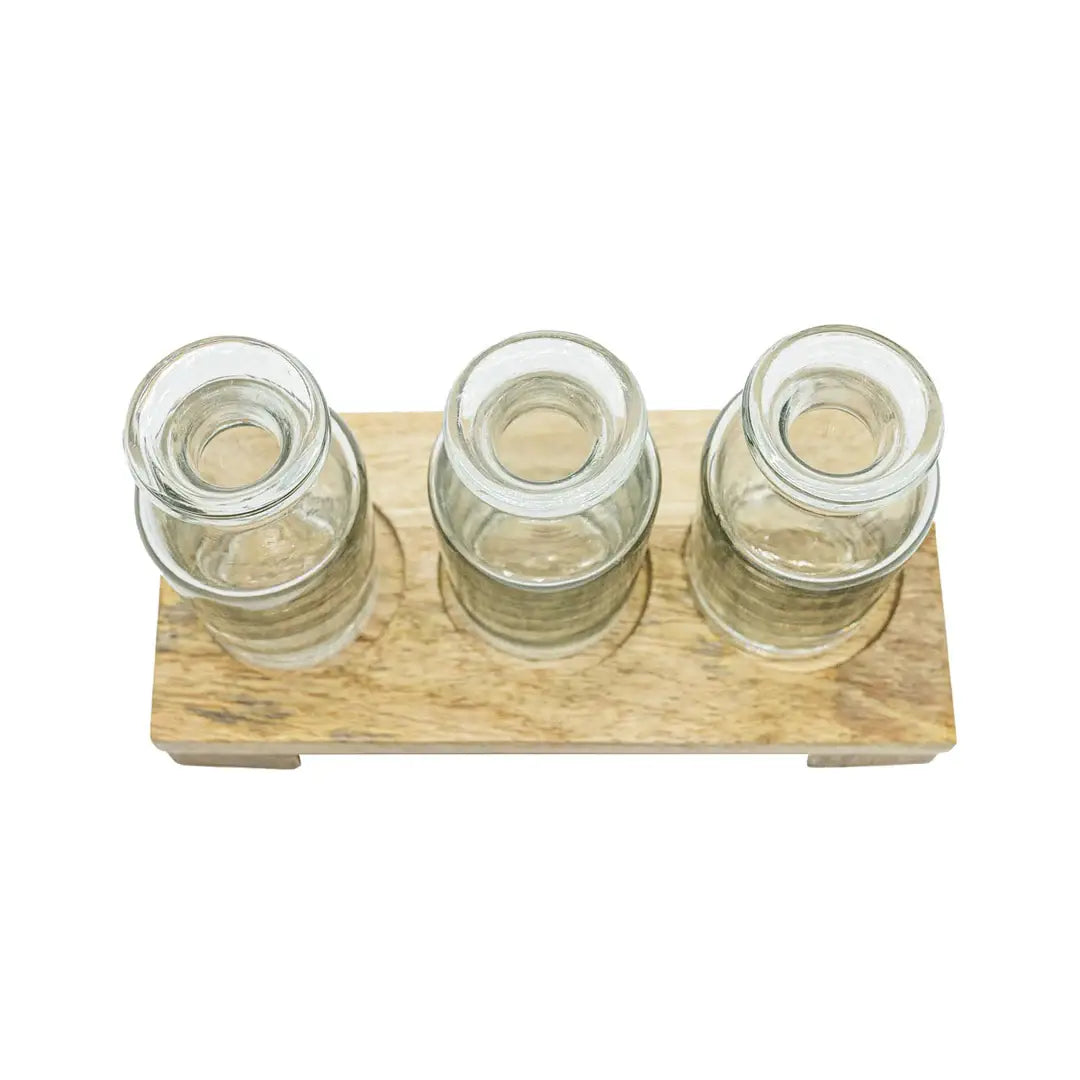 Glass Bud Vase With Wood Tray