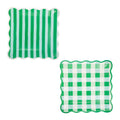 Gingham and Stripes Scalloped Square Plate Set