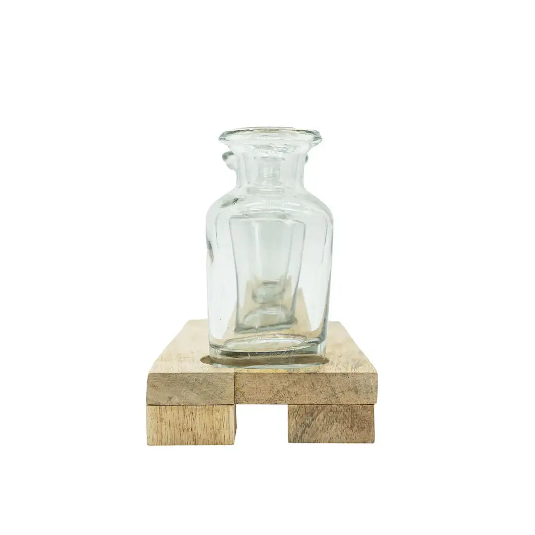 Glass Bud Vase With Wood Tray