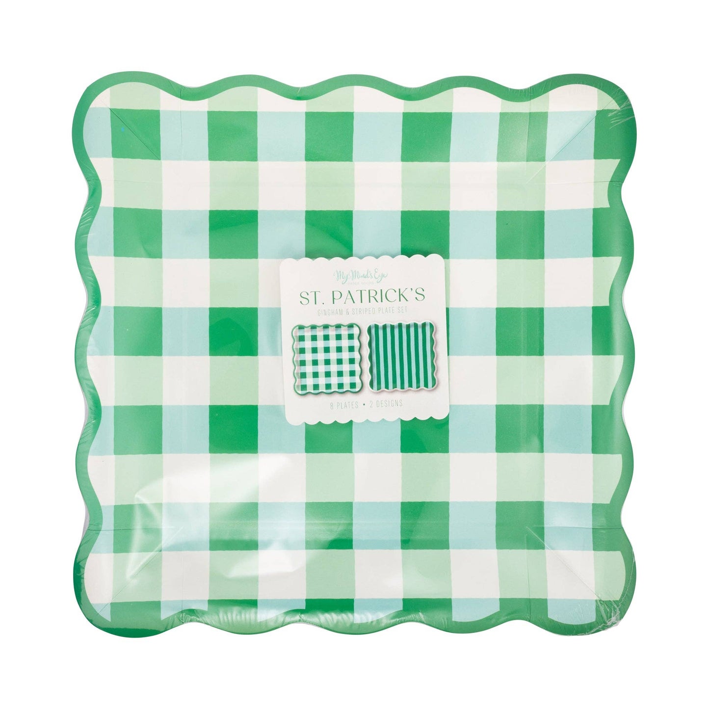 Gingham and Stripes Scalloped Square Plate Set