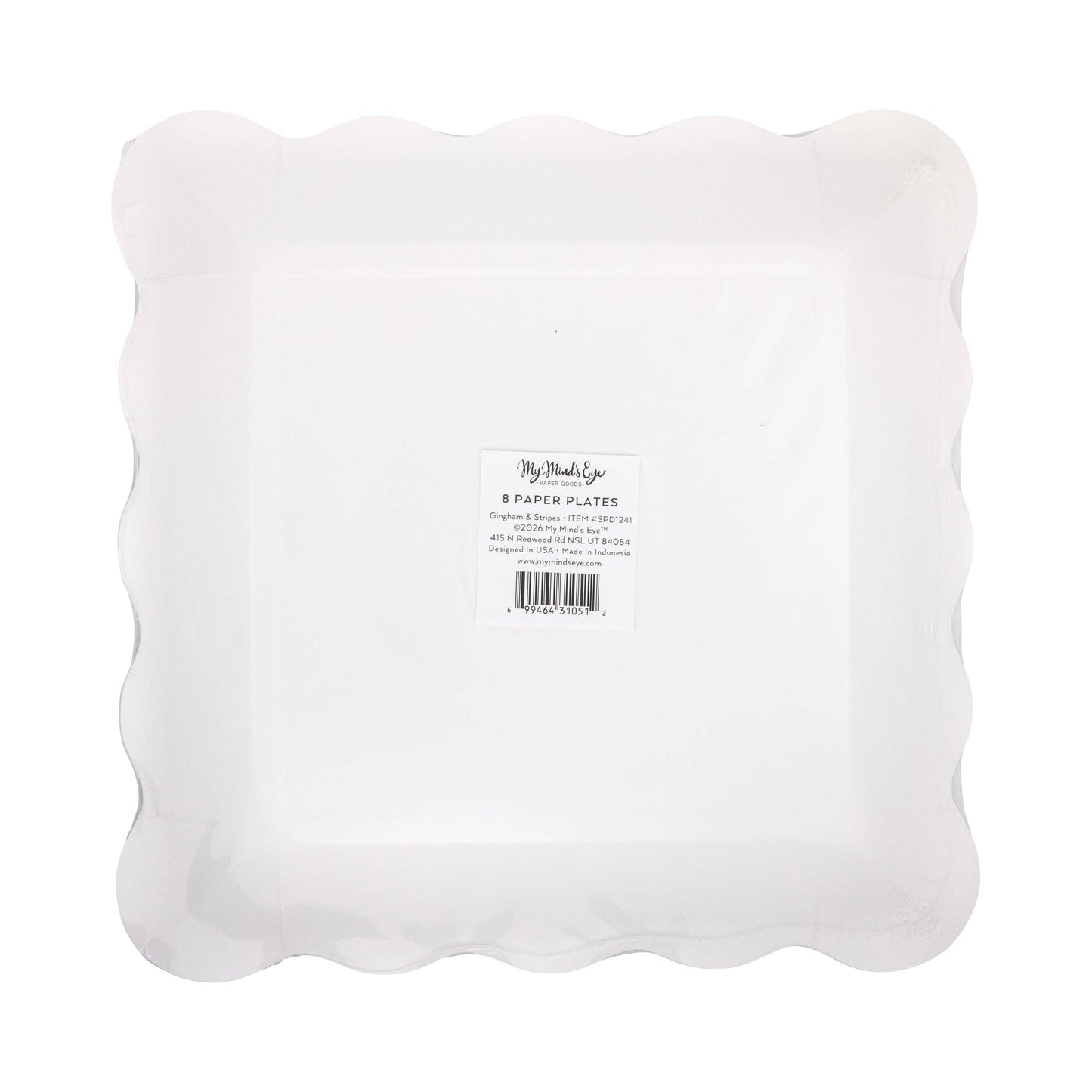 Gingham and Stripes Scalloped Square Plate Set