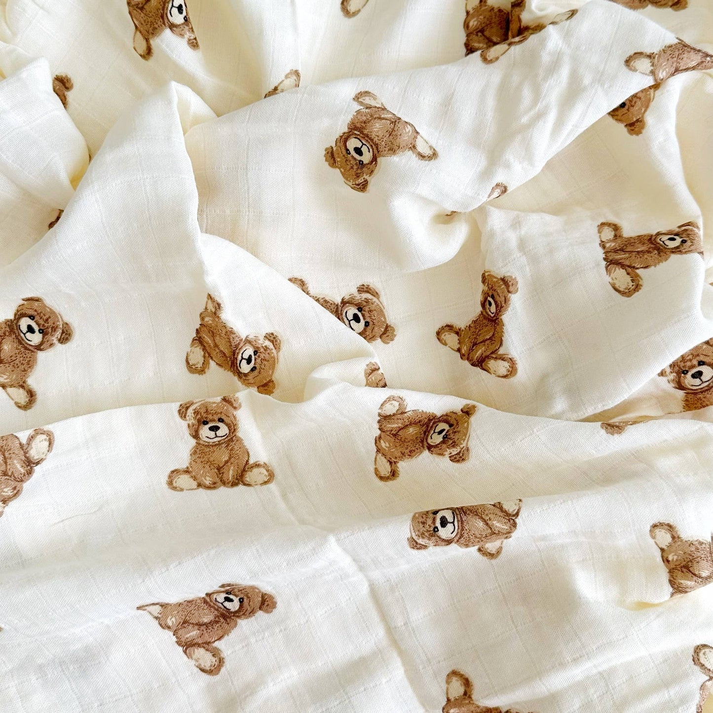 Bamboo Muslin Swaddle Baby Blanket - Teddy Bear