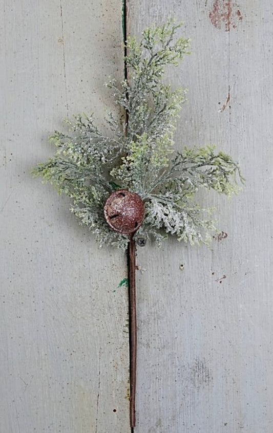 Floral Pick 15” Vintage Glitter Pine w Bells