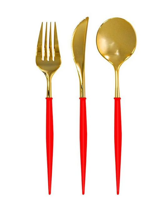 Gold/Red Cutlery Set