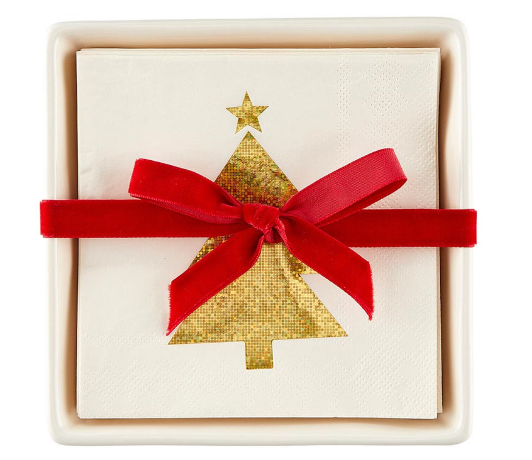 Ceramic Napkin Tray + Napkins - Gold Glitter Tree