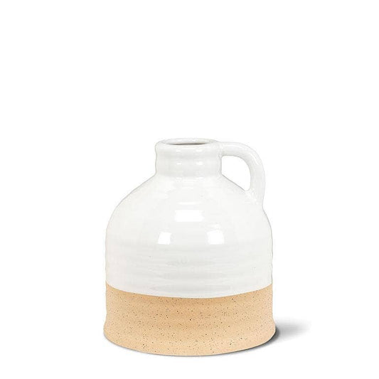 White & Natural Shiny & Matte Vase with Handle-6"H