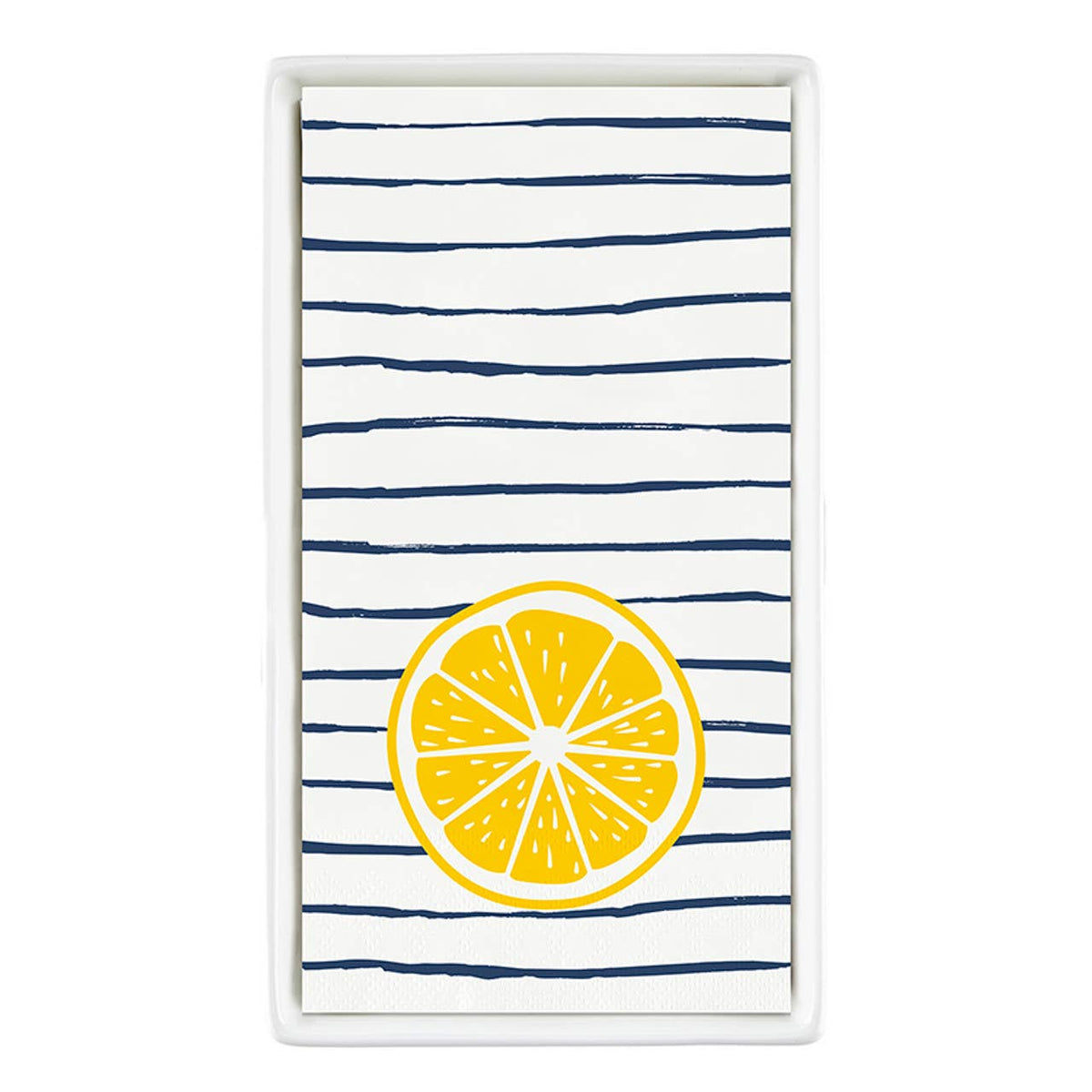 Ceramic Guest Napkin Tray + Napkins - Striped Lemon