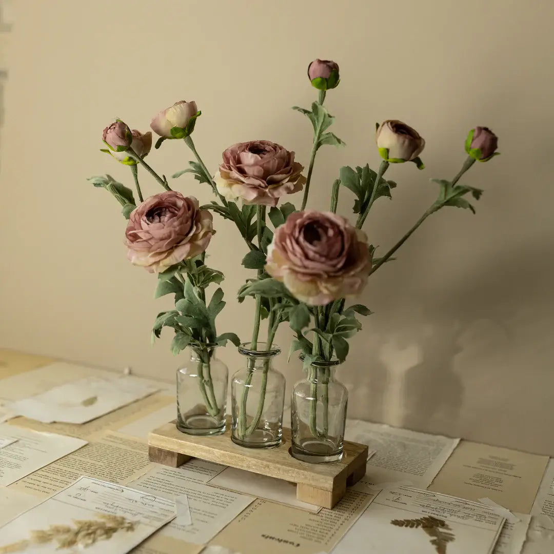 Glass Bud Vase With Wood Tray