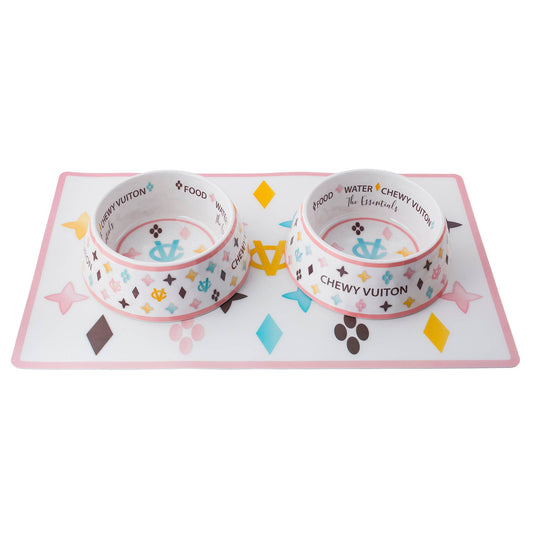 Chewy Vuiton Bowls & Mat