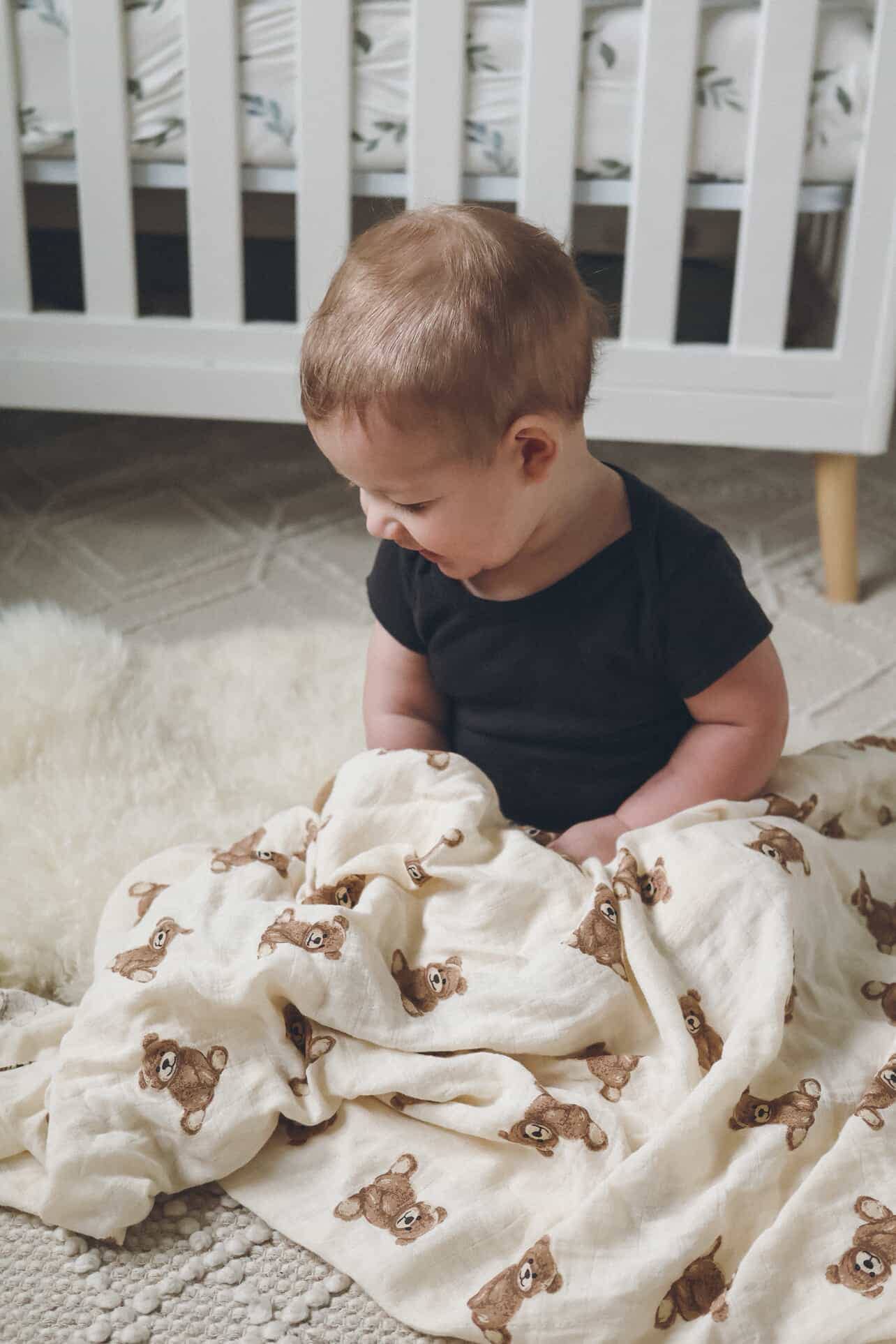 Bamboo Muslin Swaddle Baby Blanket - Teddy Bear