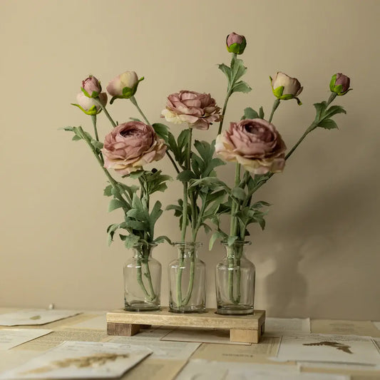 Glass Bud Vase With Wood Tray