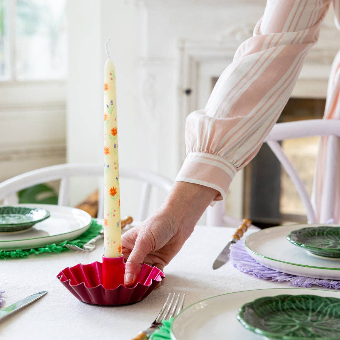Floral Yellow & Pink Dinner Candles