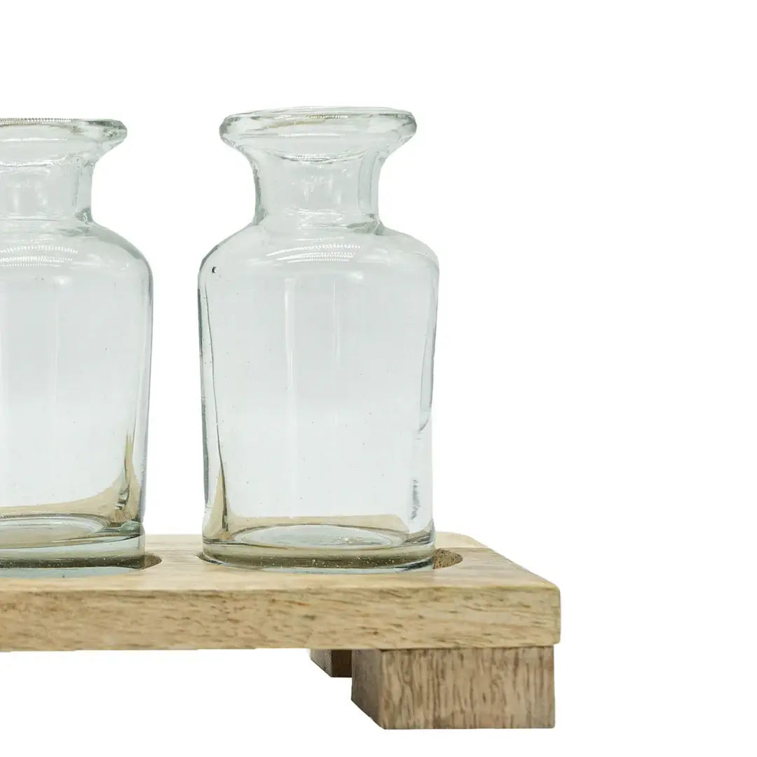 Glass Bud Vase With Wood Tray