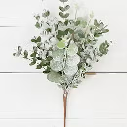 Floral 16in Bush-Snowy Flocked Mixed Eucalyptus Leaves